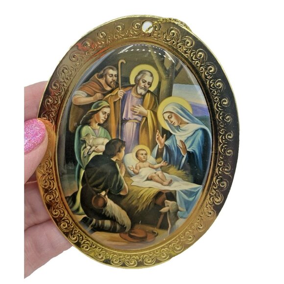 Vintage Christmas Ornament Lot 5 Victorian Teddy Bear Nativity Kitty Polar Bear - Picture 7 of 11